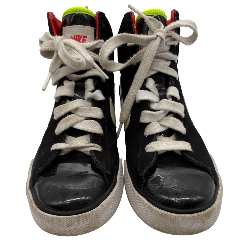Nike Sweet Classic High Kids 5Y Black Neon Patent Leather Sneakers Athletic Shoe - Picture 6 of 9